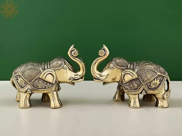 exotic india 5" Small Handmade Brass Elephant Figurine Pairs