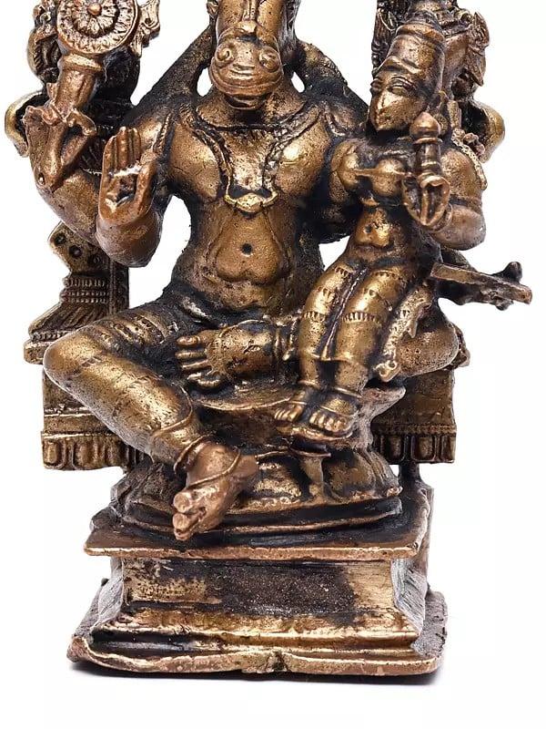 Exotic India 5" Small Hayagriva Avatara Of Lord Vishnu With Devi Lakshmi | Copper Statue 