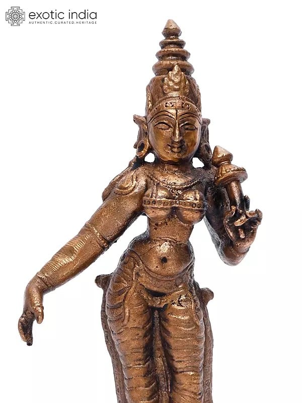 Exotic India 5" Small Hindu Goddess Parvati | Copper Statue 
