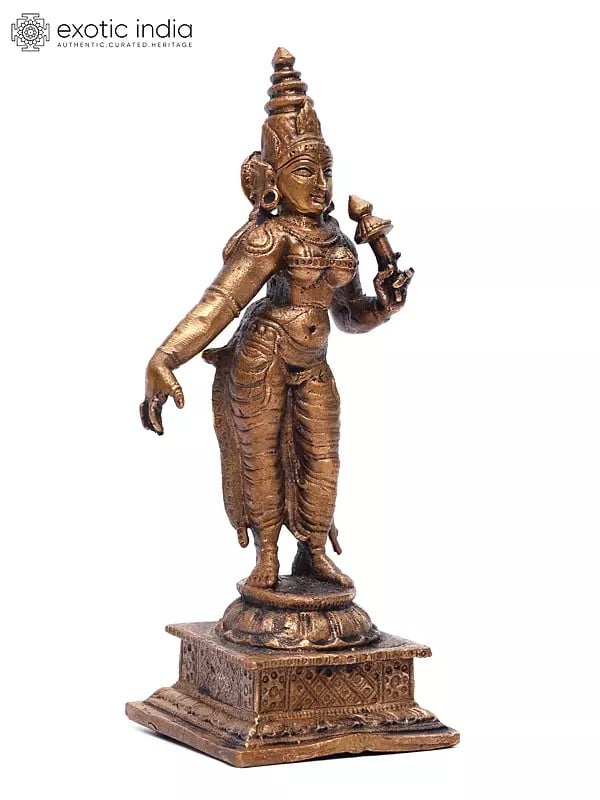 Exotic India 5" Small Hindu Goddess Parvati | Copper Statue 