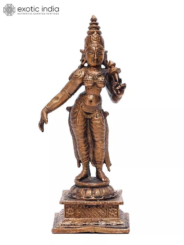exotic india 5" Small Hindu Goddess Parvati | Copper Statue 