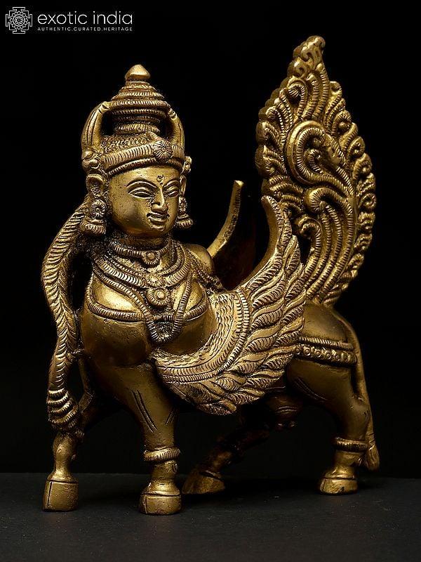 Exotic India 5" Small Kamadhenu Cow | Brass Statue | Made In India 