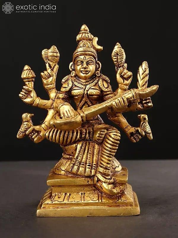 exotic india 5" Small Mahavidya Matangi Brass Statue 