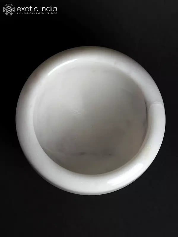 Exotic India 5" Small Marble Masala Pot Mortar And Pestle 