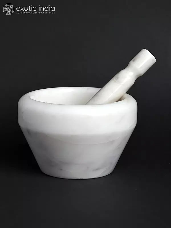 exotic india 5" Small Marble Masala Pot Mortar And Pestle 