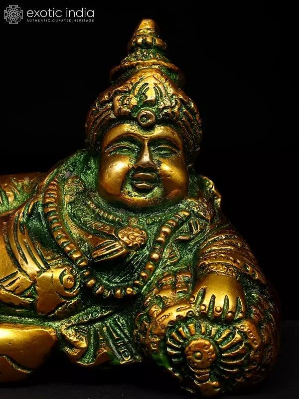 Exotic India 5" Small Relaxing Lord Kubera | Brass Statue 