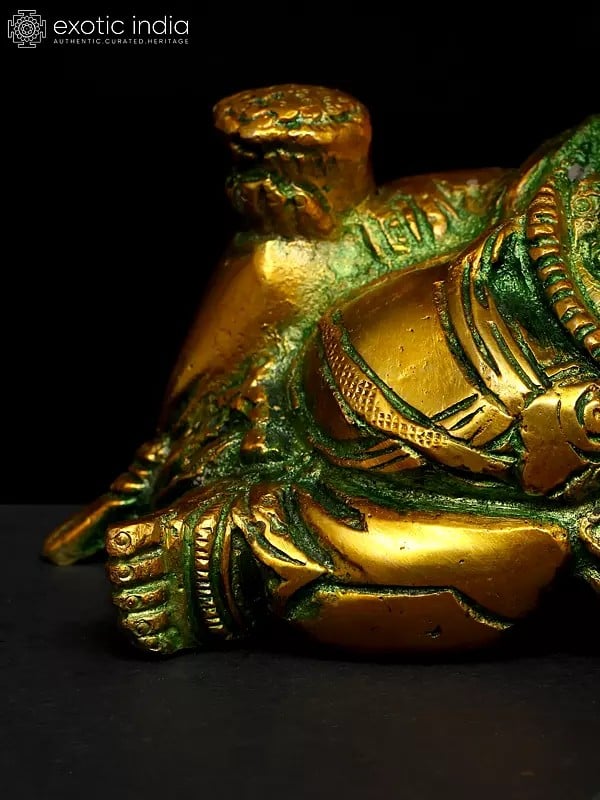 Exotic India 5" Small Relaxing Lord Kubera | Brass Statue 