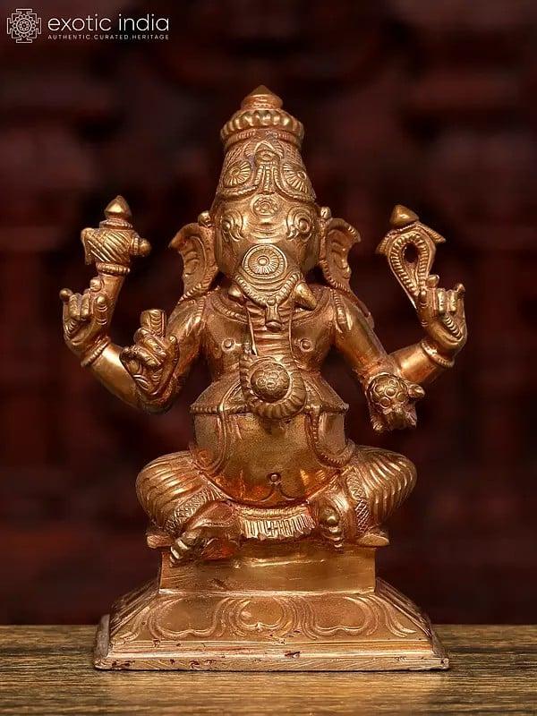 exotic india 5" Small Sitting Bhagawan Ganesha | Bronze Idol 