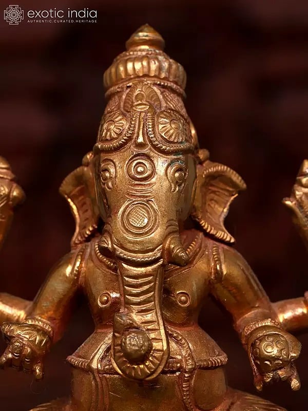 Exotic India 5" Small Sitting Four Armed Lord Ganesha | Bronze Statue 