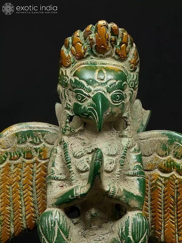 Exotic India 5" Small Sitting Garuda In Namaskar Mudra | Brass Statue 