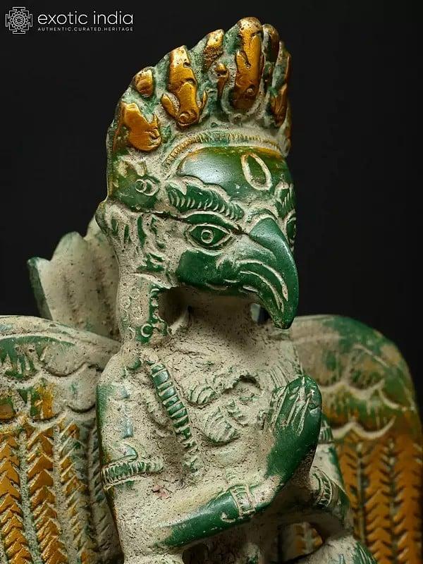 Exotic India 5" Small Sitting Garuda In Namaskar Mudra | Brass Statue 