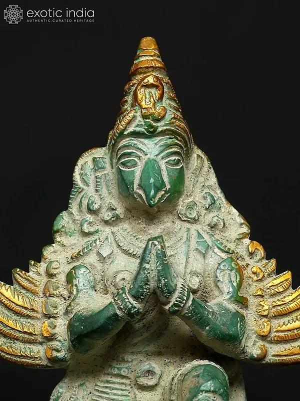 Exotic India 5" Small Sitting Garuda In Namaskar Mudra | Brass Statue 