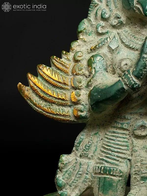 Exotic India 5" Small Sitting Garuda In Namaskar Mudra | Brass Statue 