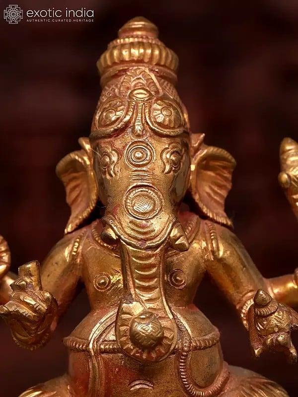 Exotic India 5" Small Sitting Lord Ganapati | Bronze Statue 