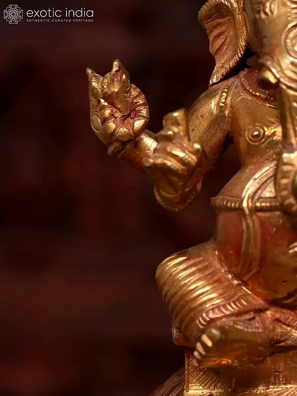 Exotic India 5" Small Sitting Lord Ganapati | Bronze Statue 