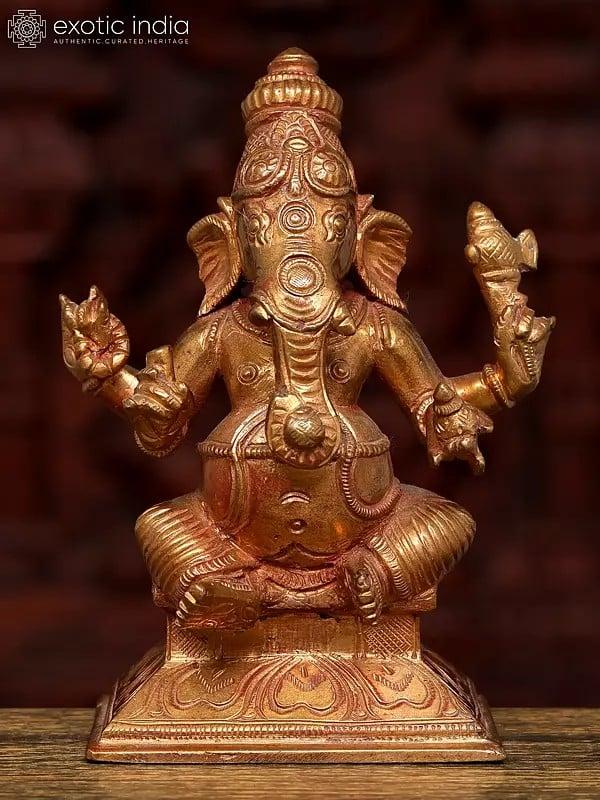 exotic india 5" Small Sitting Lord Ganapati | Bronze Statue 