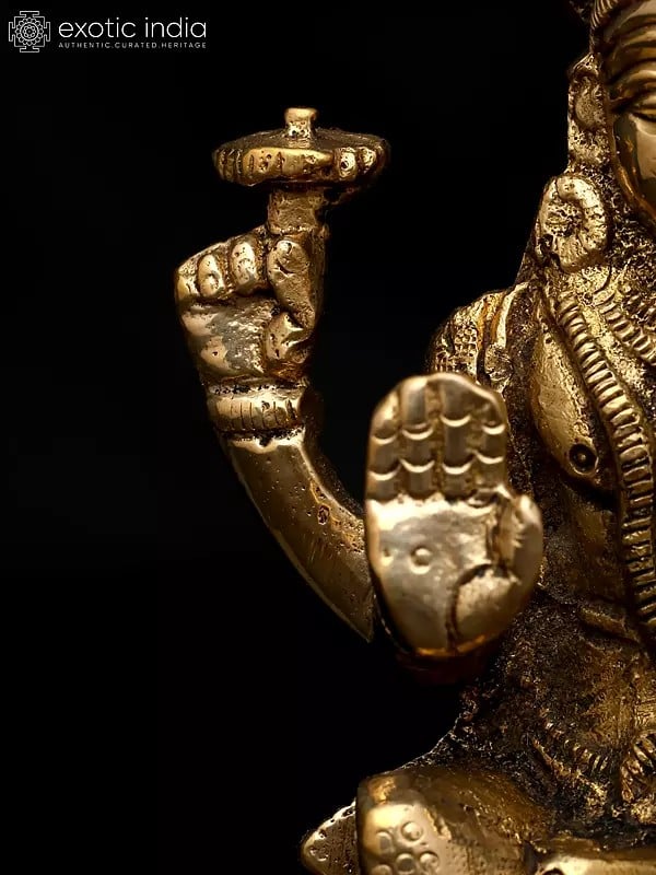 Exotic India 5" Small Sitting Lord Vishnu With Protected Sheshnag | Brass Statue 