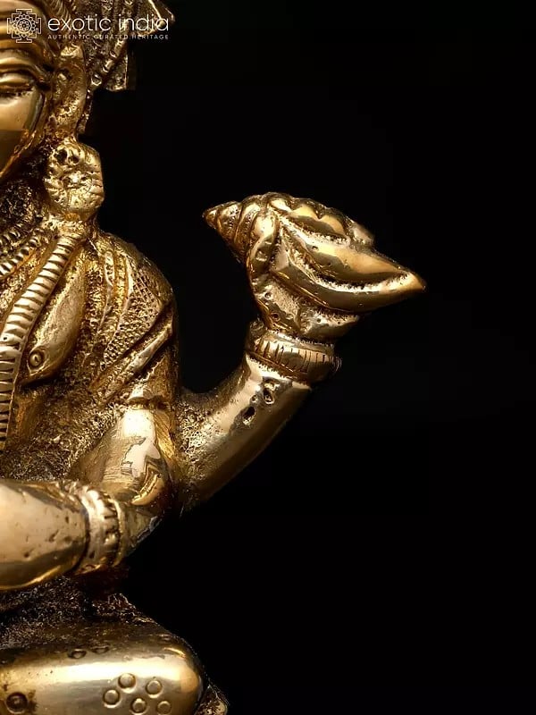 Exotic India 5" Small Sitting Lord Vishnu With Protected Sheshnag | Brass Statue 