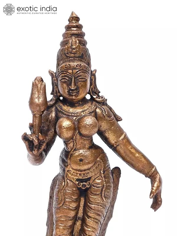 Exotic India 5" Small Standing Goddess Parvati | Copper Statue 