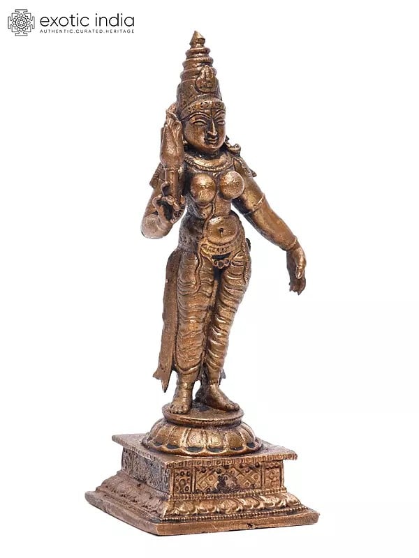 Exotic India 5" Small Standing Goddess Parvati | Copper Statue 