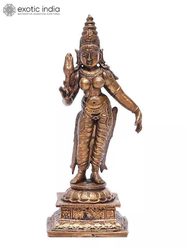 exotic india 5" Small Standing Goddess Parvati | Copper Statue 