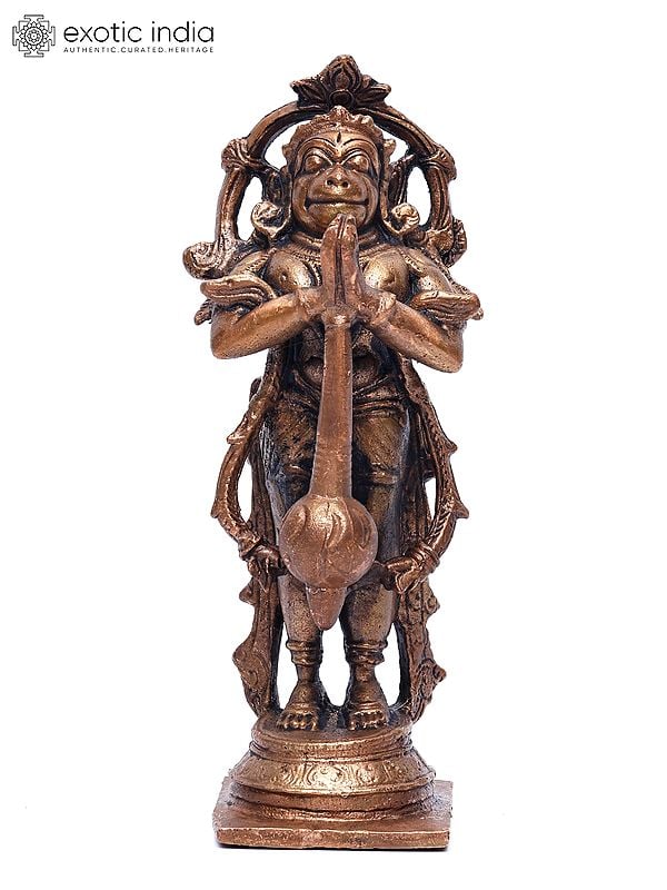 exotic india 5" Small Standing Lord Hanuman | Copper Statue 