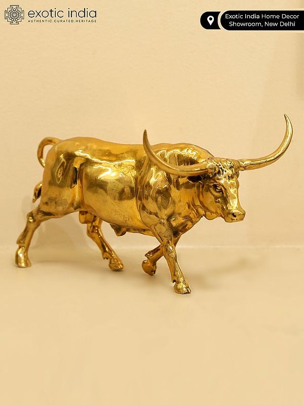 Exotic India 5" Small Superfine Angry Bull | Brass Statue 