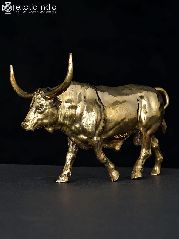 Exotic India 5" Small Superfine Angry Bull | Brass Statue 