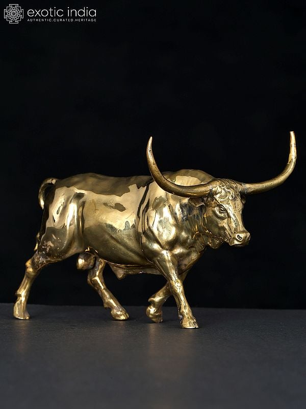 exotic india 5" Small Superfine Angry Bull | Brass Statue 