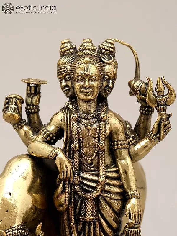 Exotic India 5" Small Superfine Lord Dattatreya | Brass Statue 