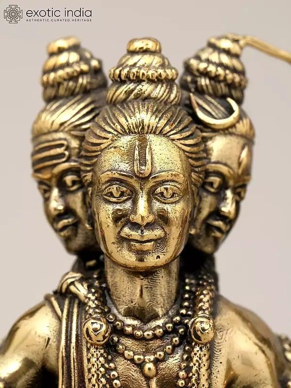 Exotic India 5" Small Superfine Lord Dattatreya | Brass Statue 