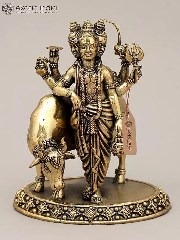 exotic india 5" Small Superfine Lord Dattatreya | Brass Statue 