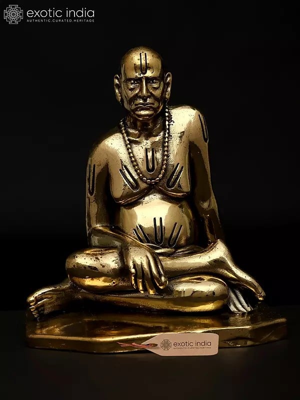exotic india 5" Small Superfine Shri Swami Samarth Maharaj (Swami of Akkalkot) | Brass Statue 