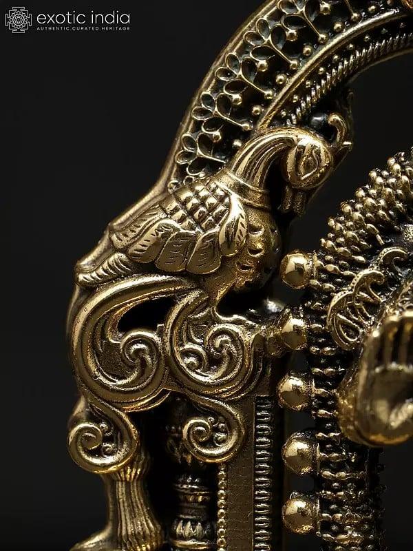 Exotic India 5" Small Superfine Standing Lord Murugan (Karttikeya) With Beautiful Kirtimukha Prabhavali | Brass Statue 