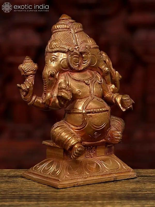 Exotic India 5" Small Two Headed Ganesha | Bronze Statue 