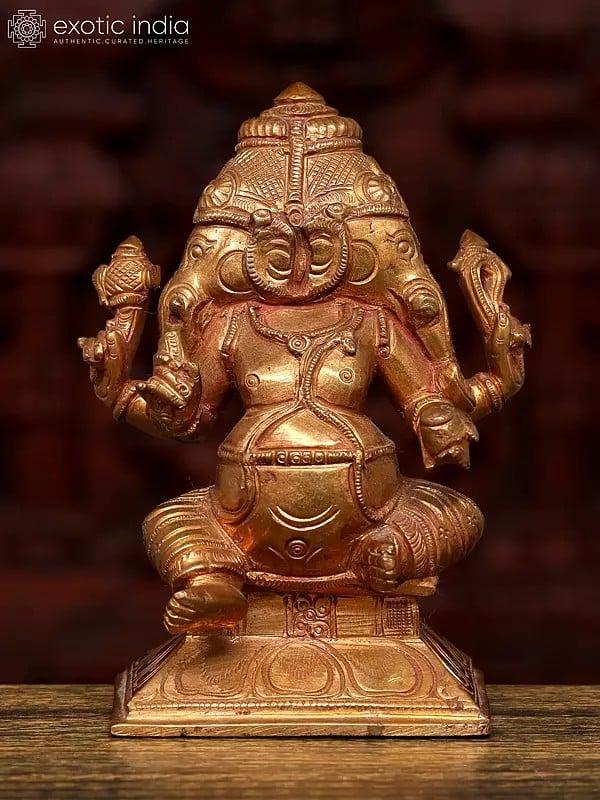 exotic india 5" Small Two Headed Ganesha | Bronze Statue 