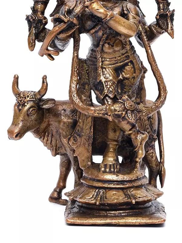 Exotic India 5" Small Venugopal Krishna With Cow | Copper Statue 