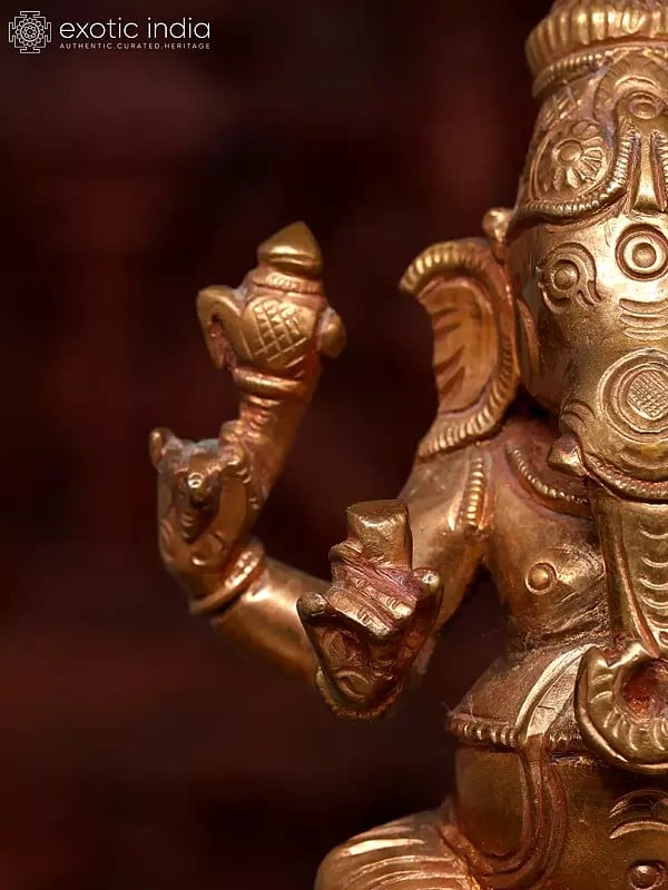 Exotic India 5" Small Vighnaharta Ganesha | Bronze Statue 