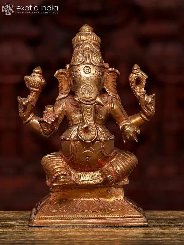 exotic india 5" Small Vighnaharta Ganesha | Bronze Statue 