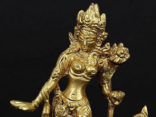 Exotic India 5" Standing Goddess White Tara Brass Figurine | Handmade Buddhist Sculpture 