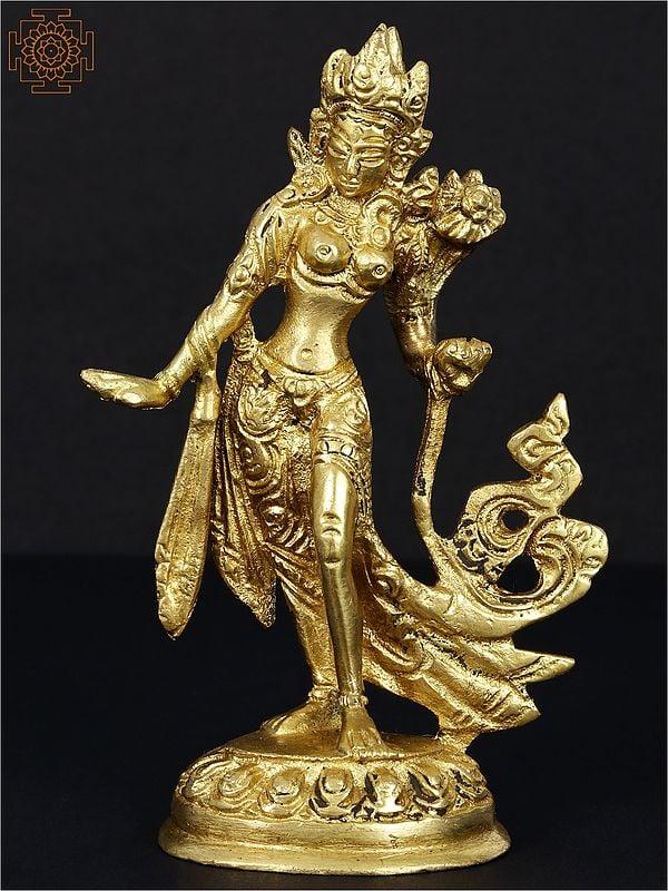 exotic india 5" Standing Goddess White Tara Brass Figurine | Handmade Buddhist Sculpture 