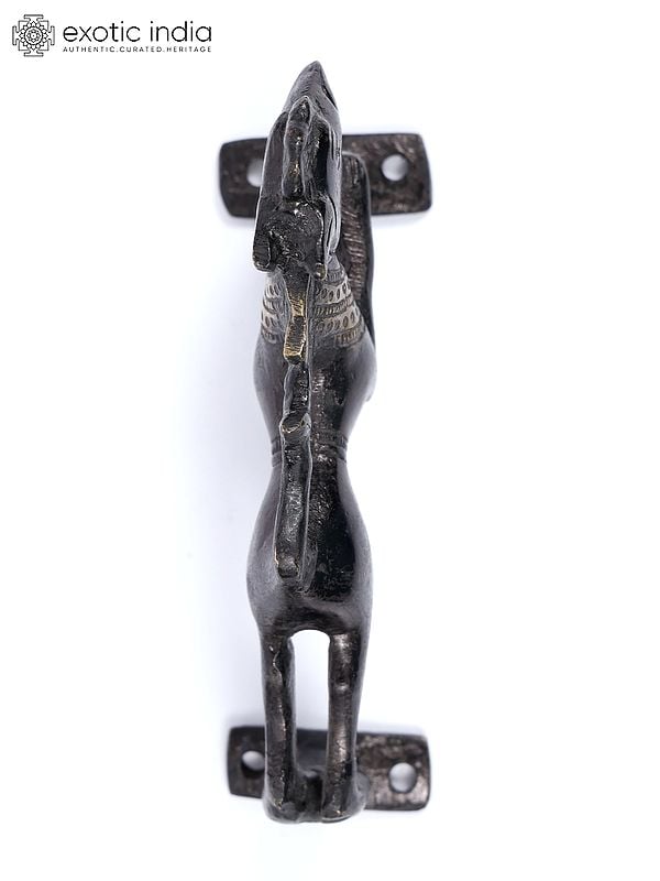 Exotic India 5" Stylized Male Horse Door Handle In Brass