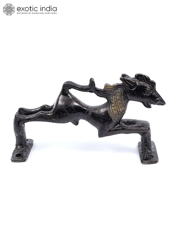 exotic india 5" Stylized Male Horse Door Handle in Brass 
