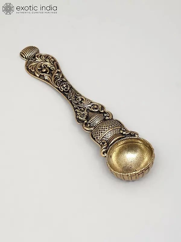 Exotic India 5" Superfine Ritual Spoon In Brass | Made In India 