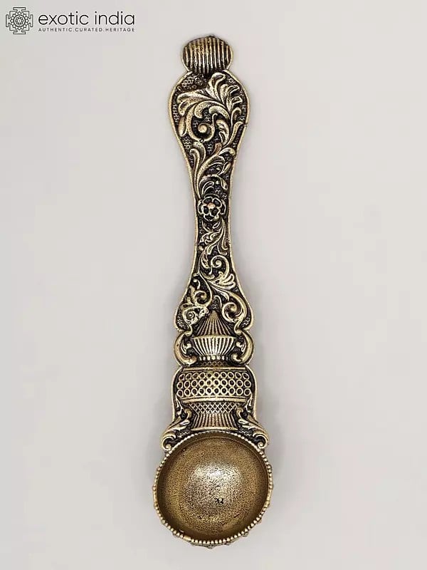 exotic india 5" Superfine Ritual Spoon in Brass | Made In India 