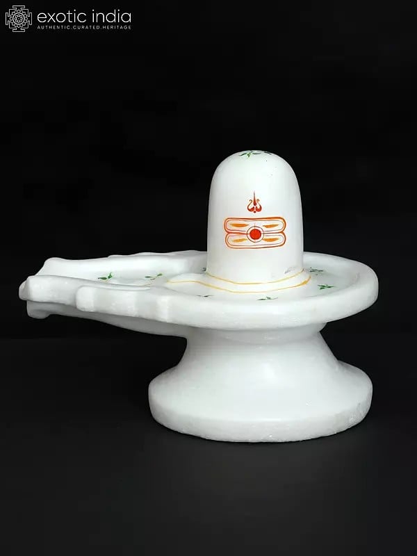 Exotic India 5" White Marble Shivalinga With Shiva Tilak 