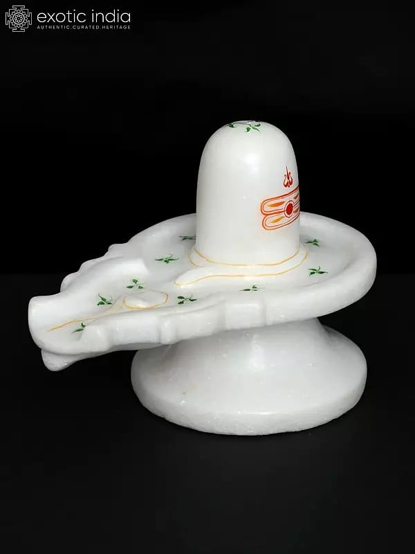 Exotic India 5" White Marble Shivalinga With Shiva Tilak 