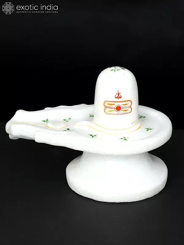 exotic india 5" White Marble Shivalinga with Shiva Tilak 