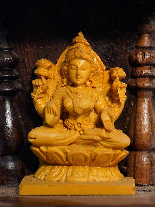 Exotic India 5" Wood Temple Of Goddess Lakshmi | Handmade Rosewood Home Decor Item 