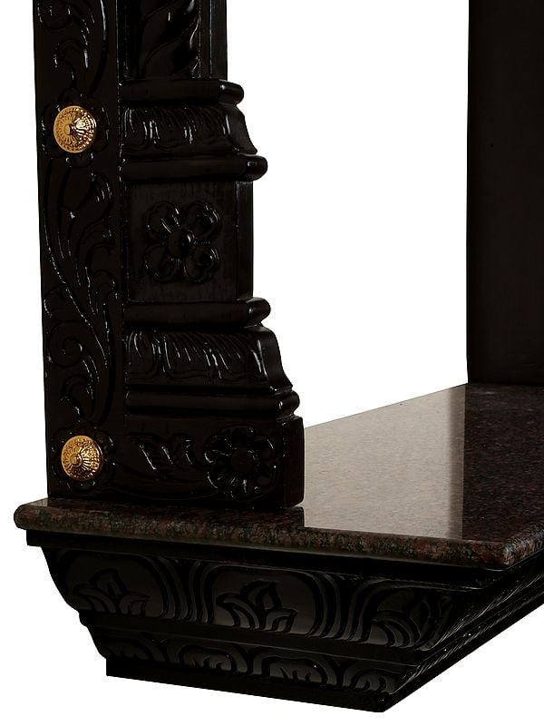 Exotic India 50" Designer Wooden Temple With Dangling Bells In Brass | With Inbuilt Light Bulb | Wall Mounted